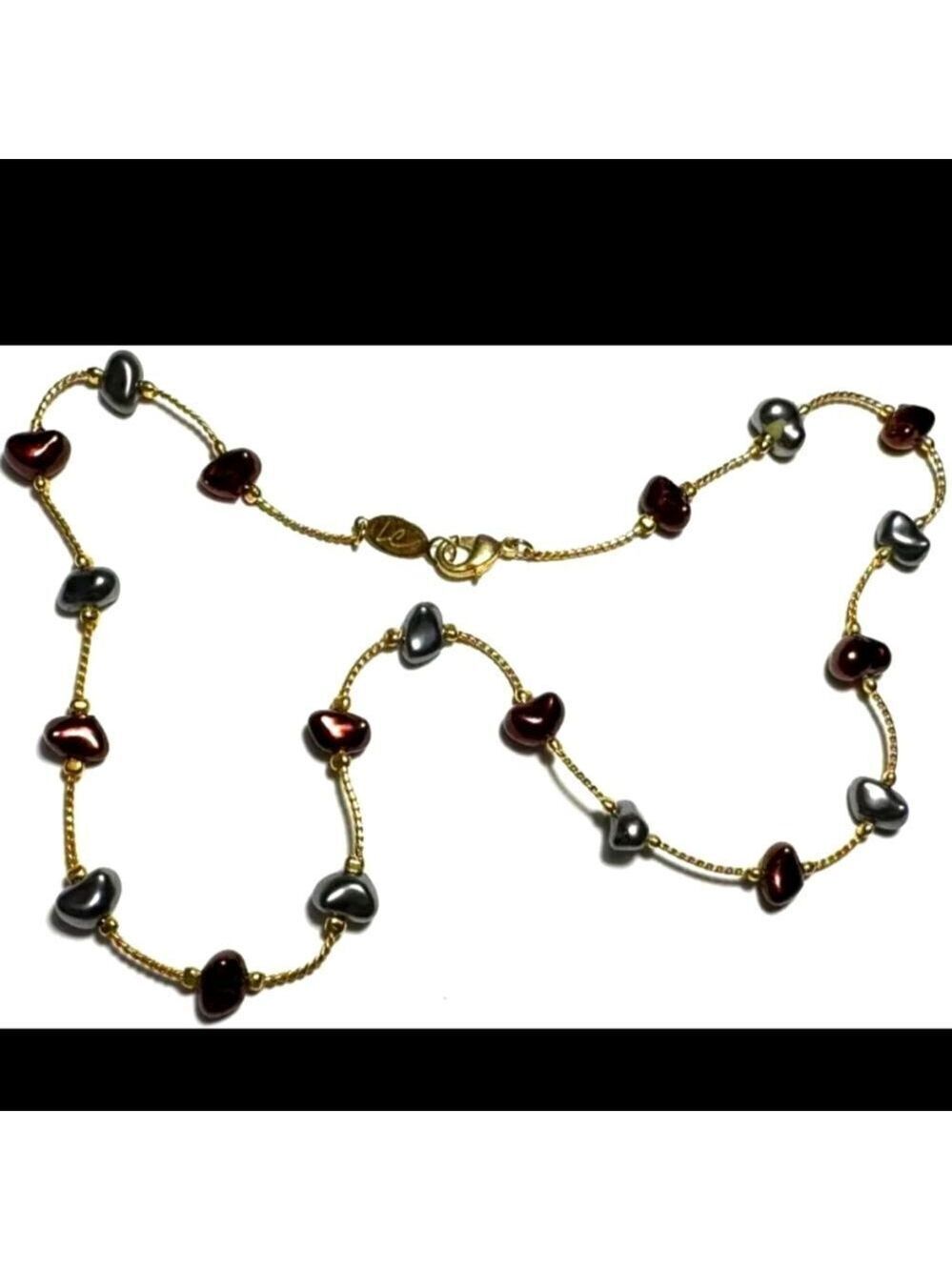Vintage Necklace Gold Tone Chain Signed Liz Claiborne Rock Bead 18"